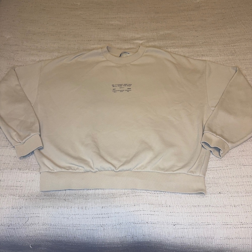 Zara Oversized‎ Bali Graphic Sweatshirt Beige Tan Crewneck Large
